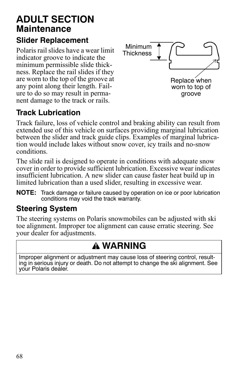 Maintenance, Warning | Polaris 120 Youth User Manual | Page 71 / 100
