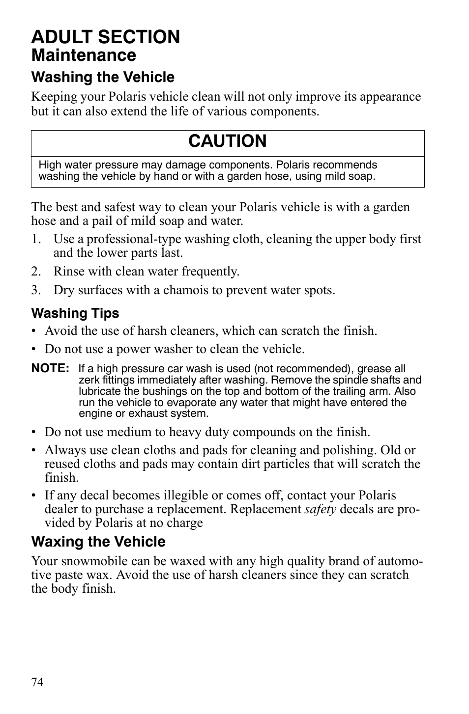 Maintenance, Caution | Polaris 120 Youth User Manual | Page 77 / 100
