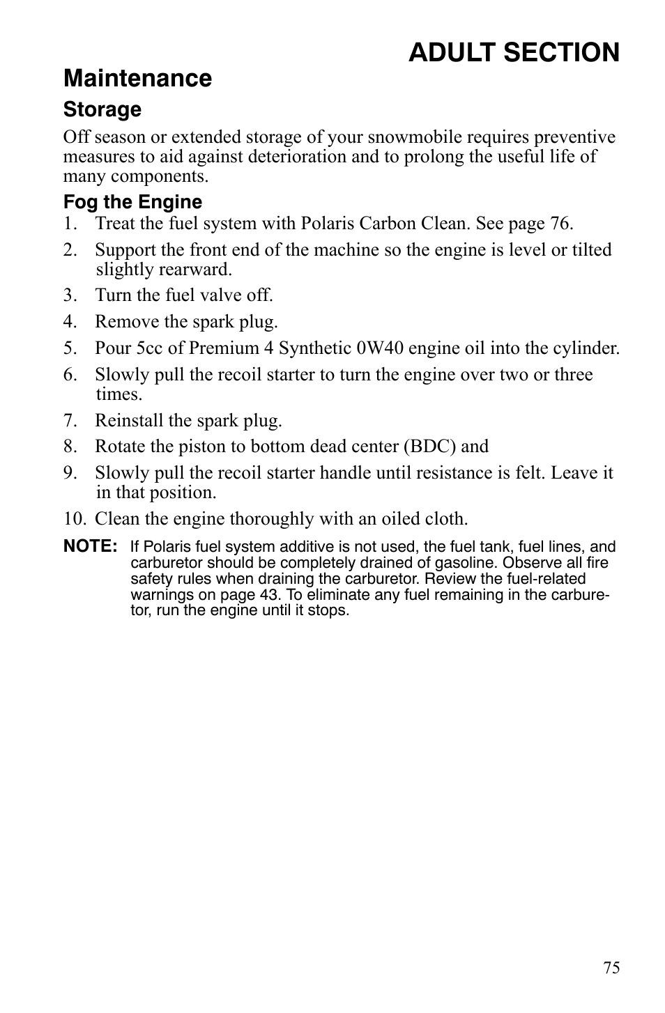 Maintenance | Polaris 120 Youth User Manual | Page 78 / 100