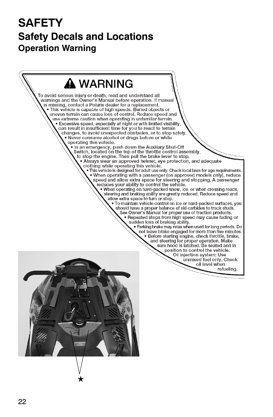 Safety, Safety decals and locations | Polaris 440 IQ User Manual | Page 25 / 118