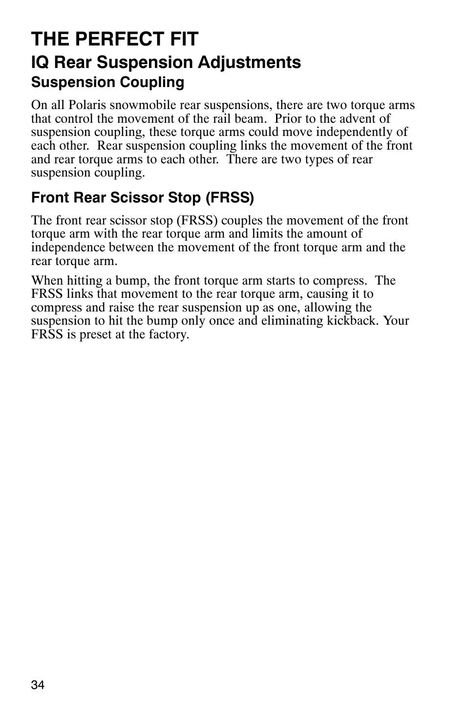 The perfect fit, Iq rear suspension adjustments | Polaris 440 IQ User Manual | Page 37 / 118