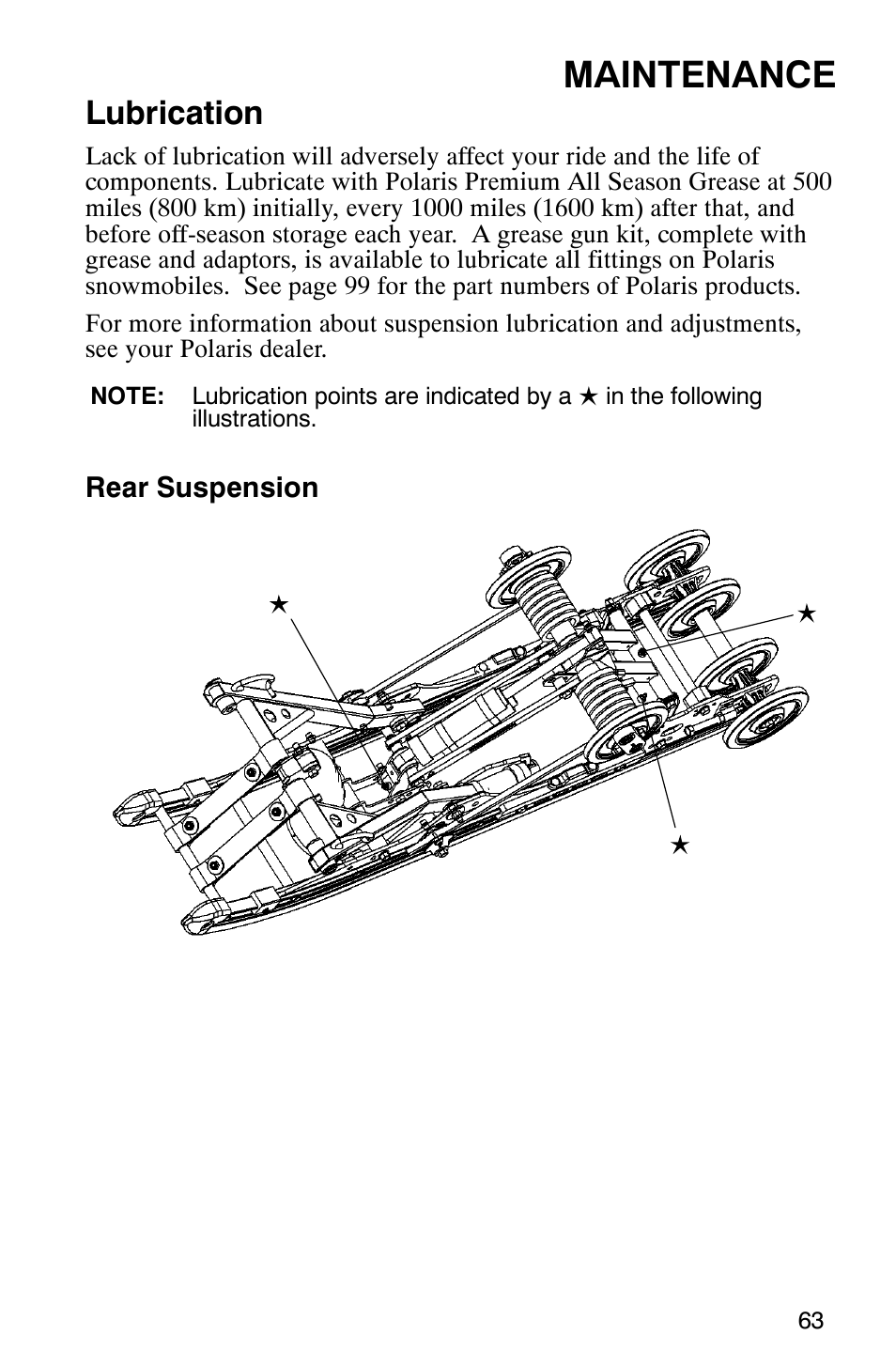 Maintenance, Lubrication | Polaris 440 IQ User Manual | Page 66 / 118