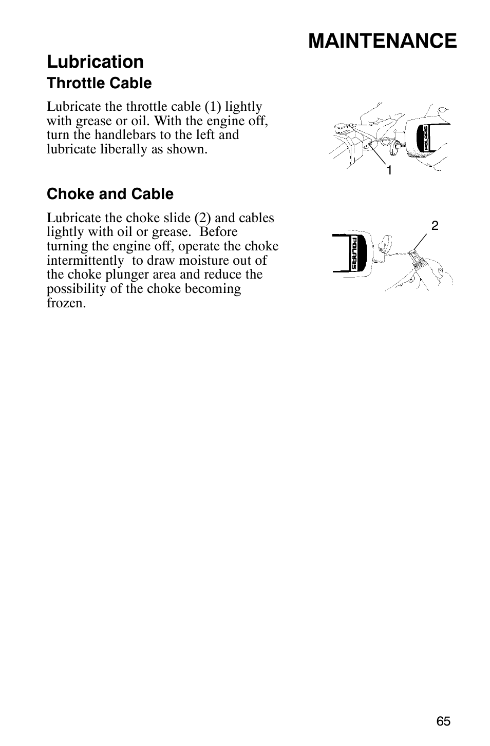 Maintenance, Lubrication | Polaris 440 IQ User Manual | Page 68 / 118
