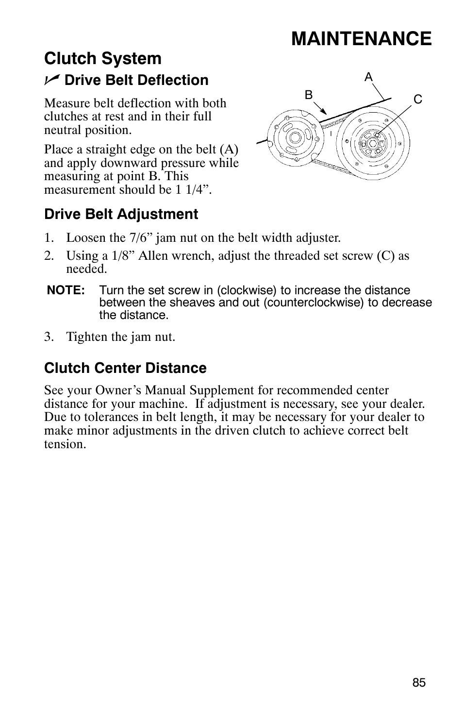 Maintenance, Clutch system n | Polaris 440 IQ User Manual | Page 88 / 118