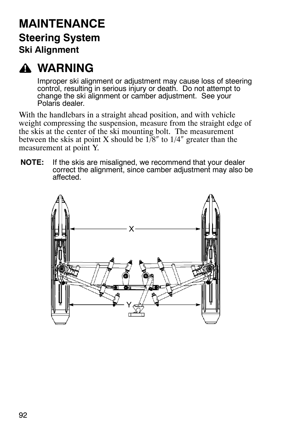 Maintenance, Warning, Steering system | Polaris 440 IQ User Manual | Page 95 / 118