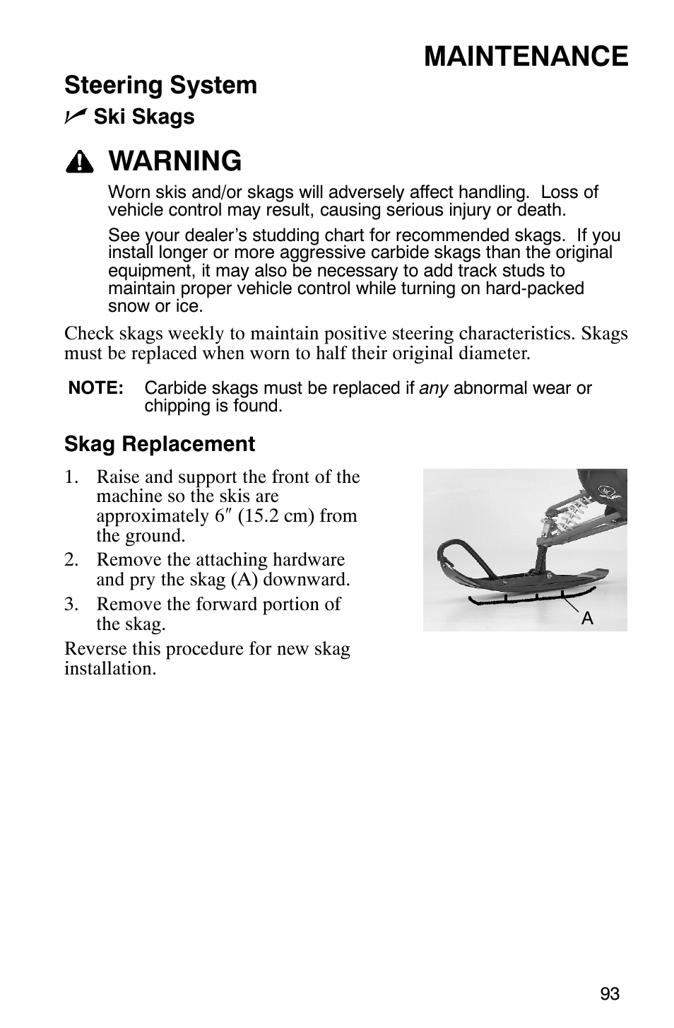 Maintenance, Warning, Steering system n | Polaris 440 IQ User Manual | Page 96 / 118