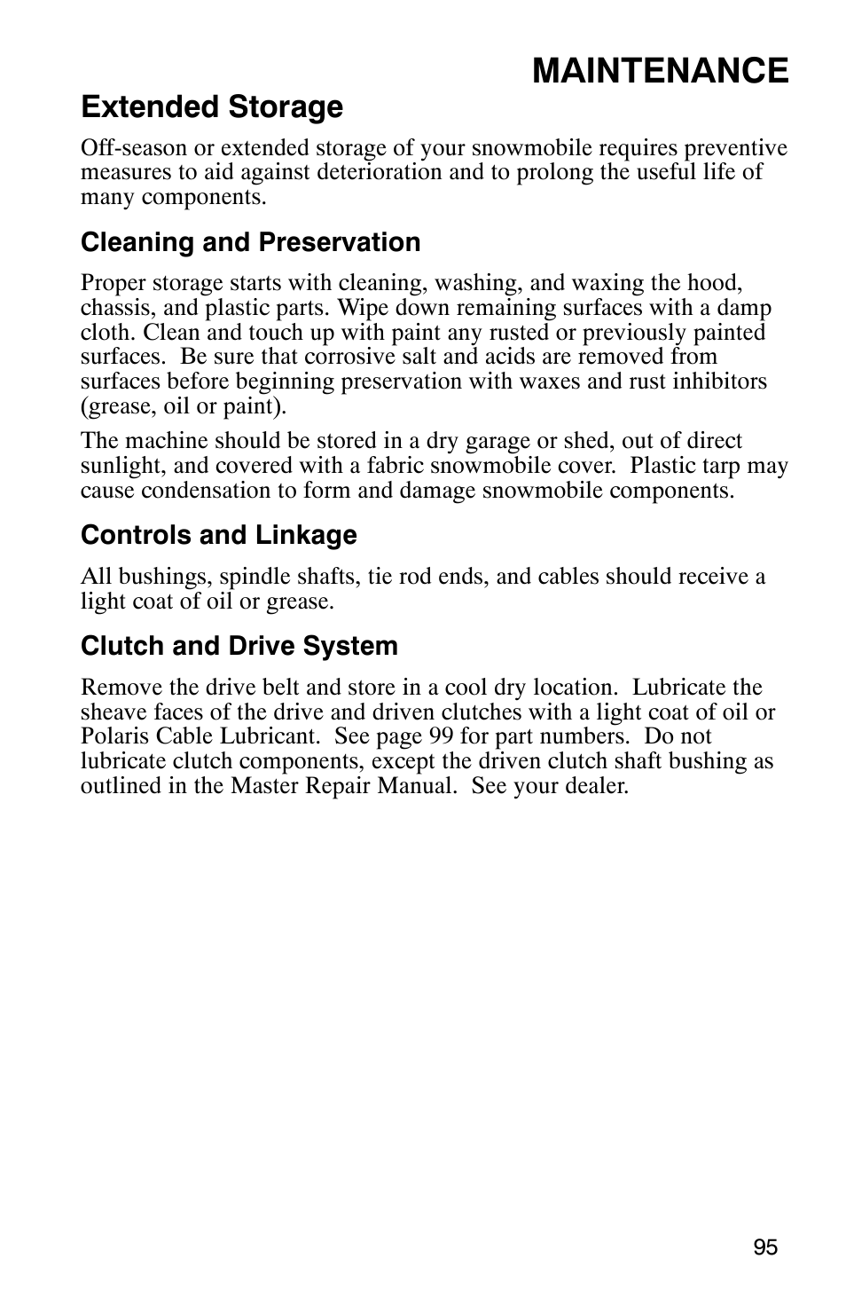 Maintenance, Extended storage | Polaris 440 IQ User Manual | Page 98 / 118