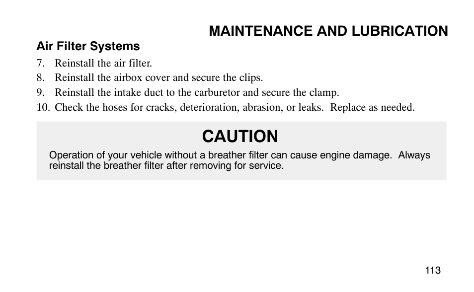 Caution | Polaris Predator User Manual | Page 116 / 189