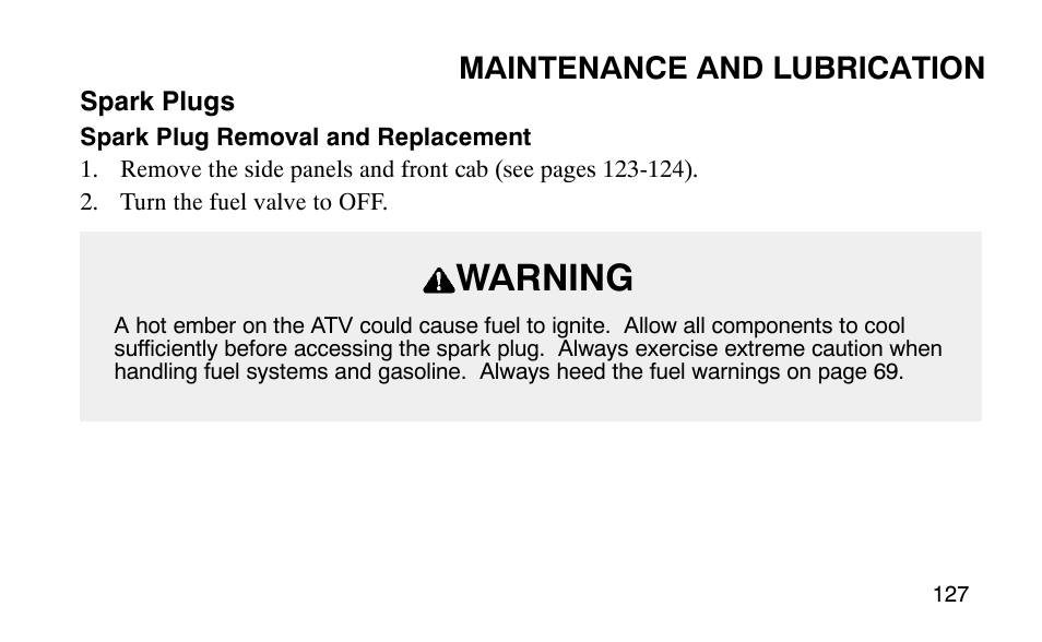 Warning | Polaris Predator User Manual | Page 130 / 189