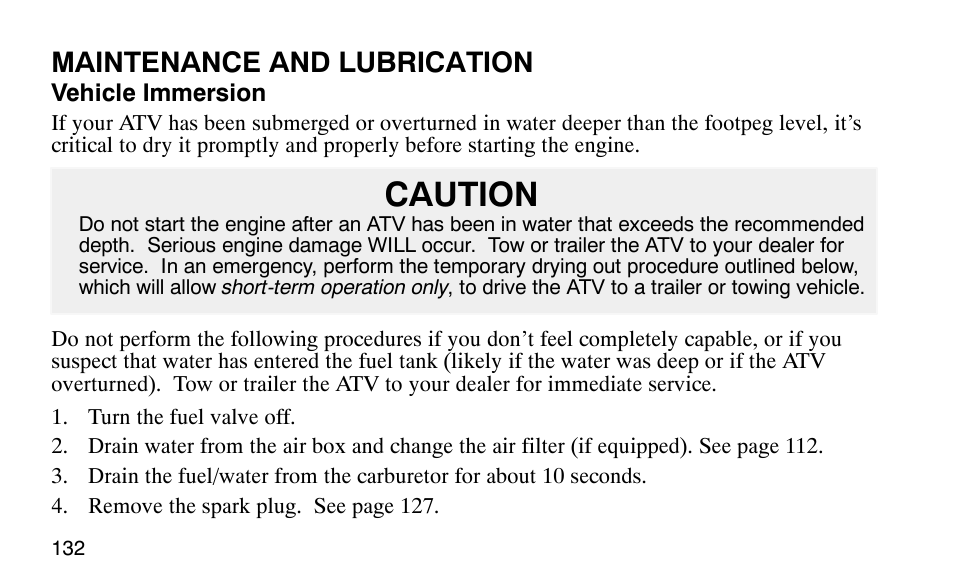 Caution, Maintenance and lubrication | Polaris Predator User Manual | Page 135 / 189