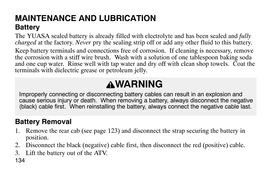 Warning, Maintenance and lubrication | Polaris Predator User Manual | Page 137 / 189