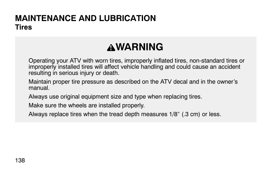 Warning, Maintenance and lubrication | Polaris Predator User Manual | Page 141 / 189