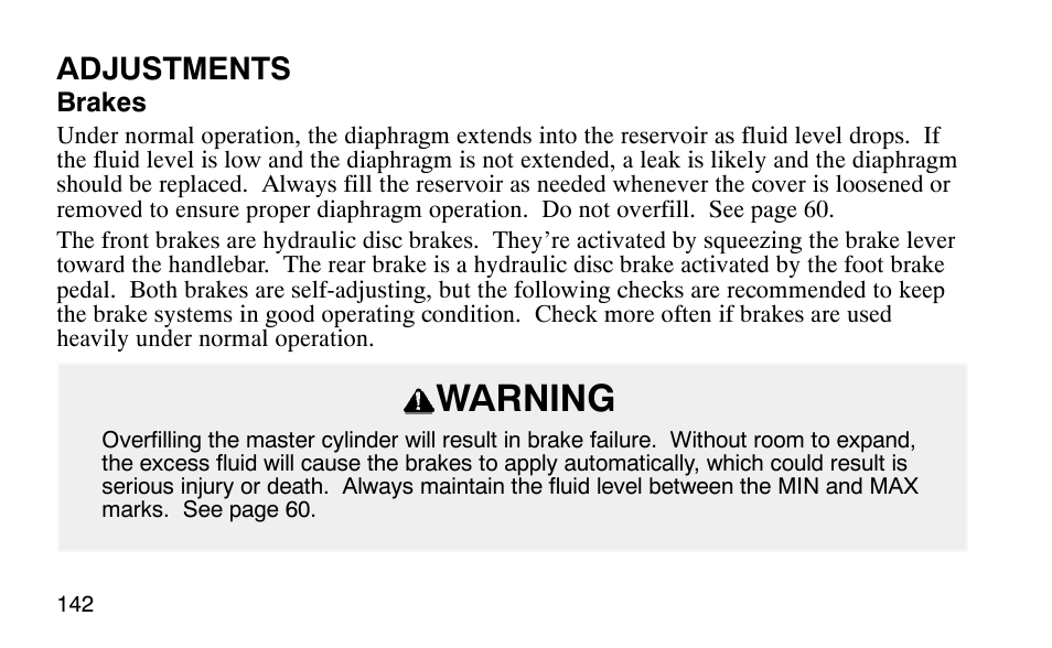 Warning, Adjustments | Polaris Predator User Manual | Page 145 / 189