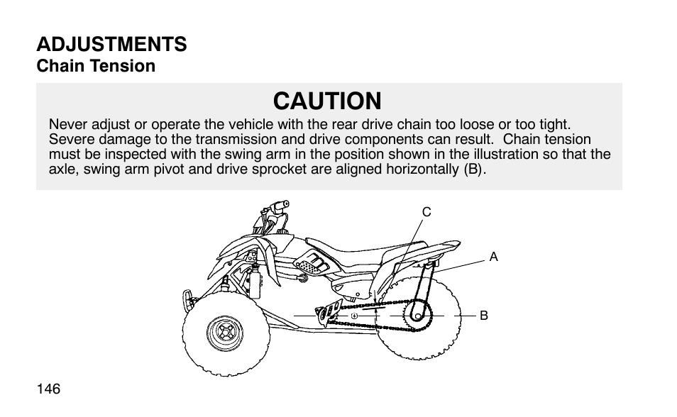 Caution, Adjustments | Polaris Predator User Manual | Page 149 / 189