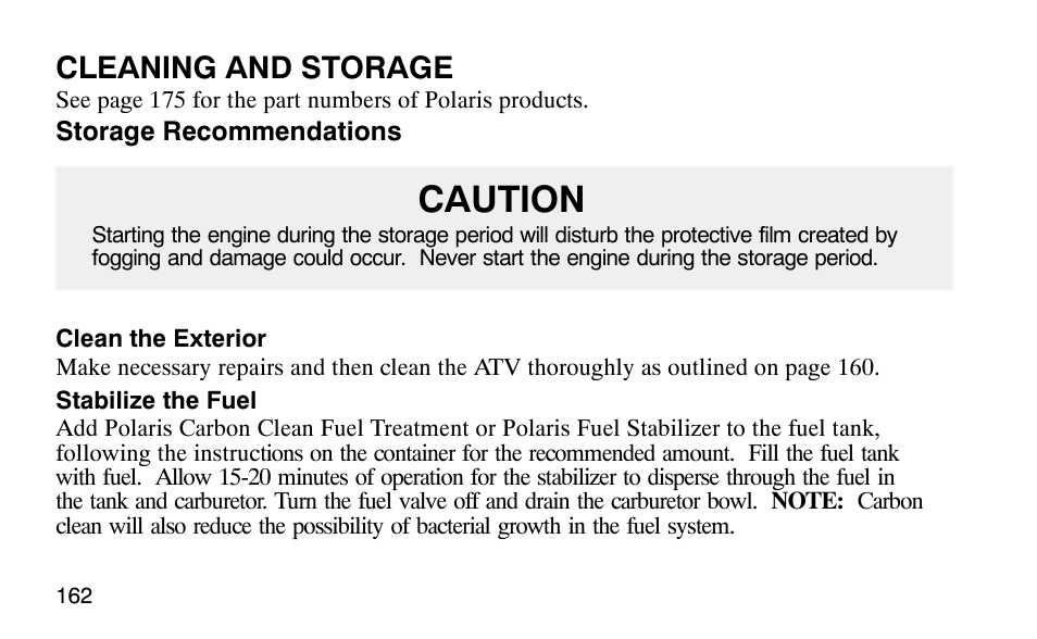 Caution, Cleaning and storage | Polaris Predator User Manual | Page 165 / 189