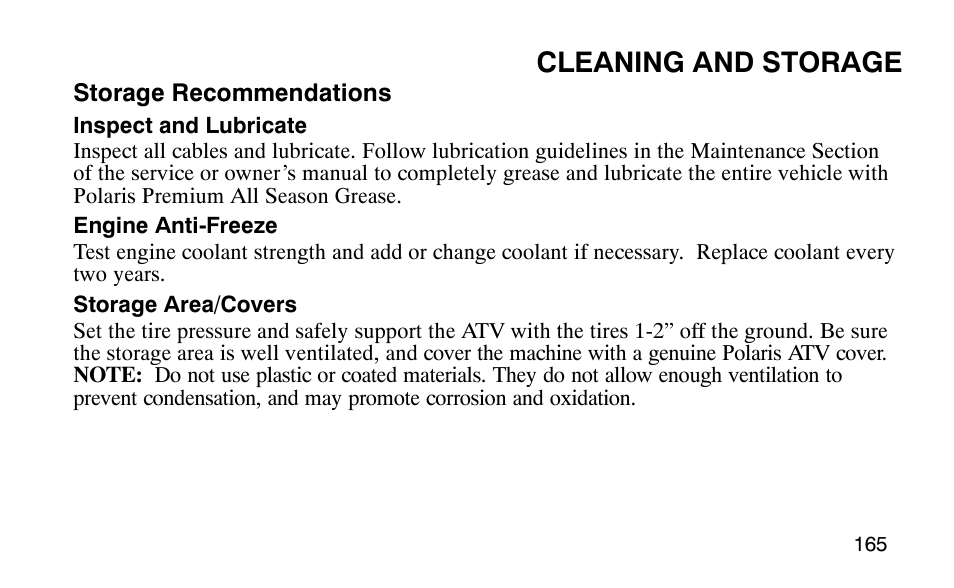 Cleaning and storage | Polaris Predator User Manual | Page 168 / 189