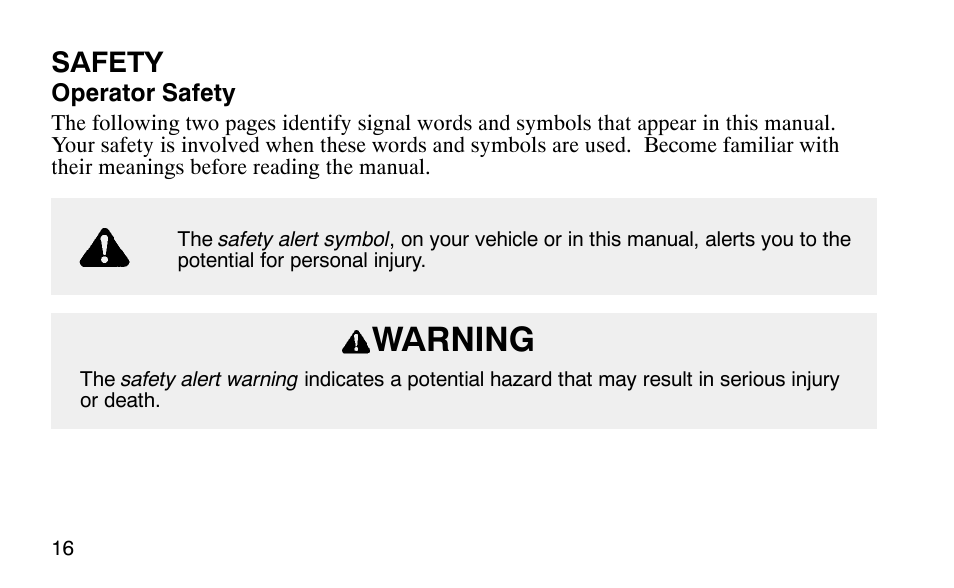 Warning, Safety | Polaris Predator User Manual | Page 19 / 189