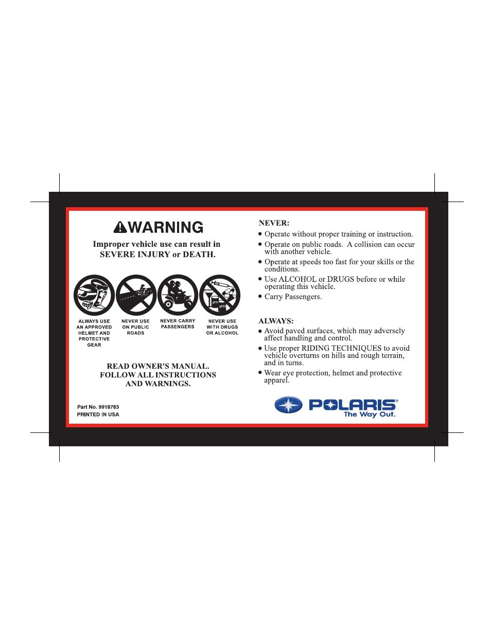 Polaris Predator User Manual | Page 2 / 189