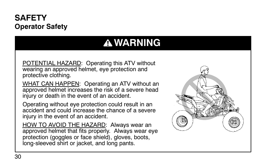 Warning, Safety | Polaris Predator User Manual | Page 33 / 189