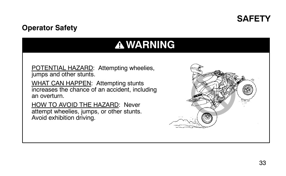 Warning, Safety | Polaris Predator User Manual | Page 36 / 189