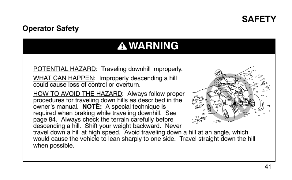 Warning, Safety | Polaris Predator User Manual | Page 44 / 189