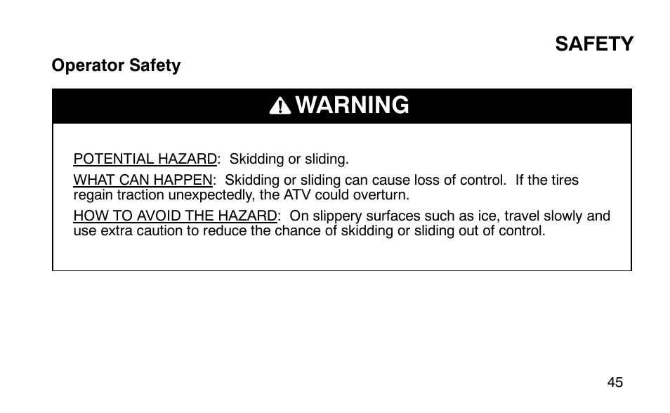 Warning | Polaris Predator User Manual | Page 48 / 189