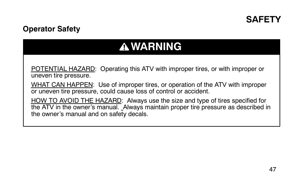 Warning, Safety | Polaris Predator User Manual | Page 50 / 189