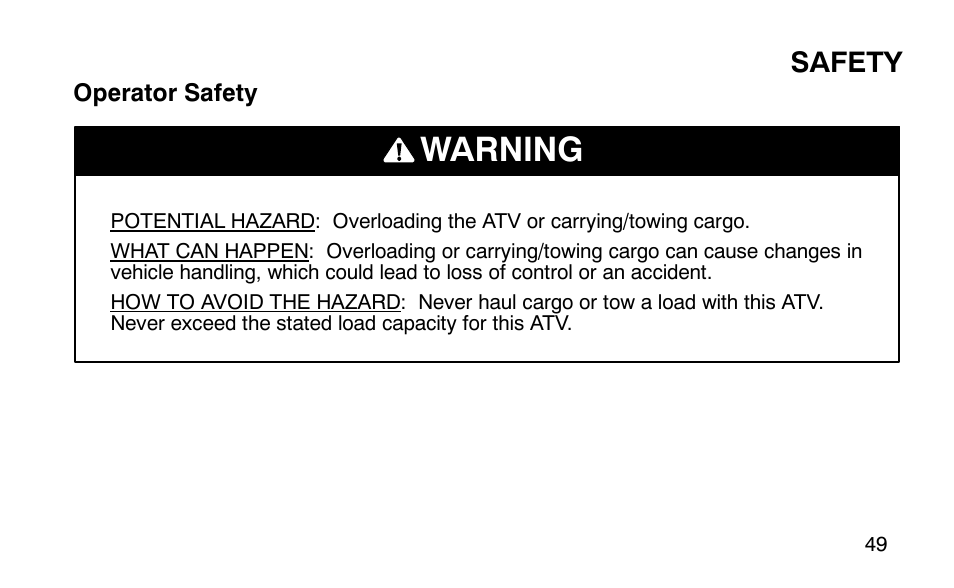 Warning | Polaris Predator User Manual | Page 52 / 189