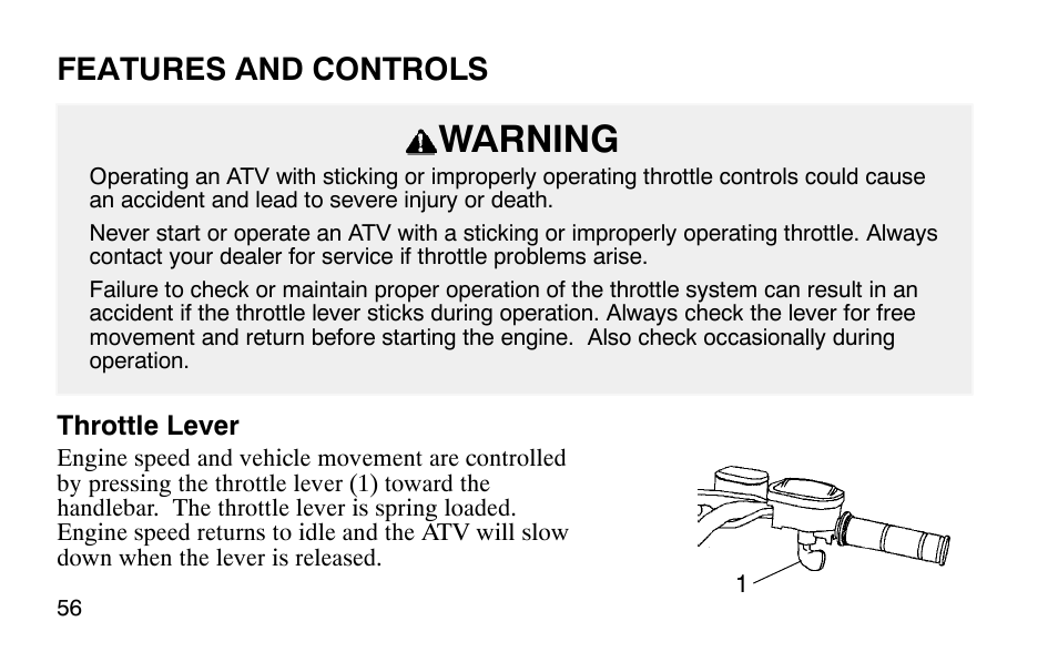 Warning, Features and controls | Polaris Predator User Manual | Page 59 / 189