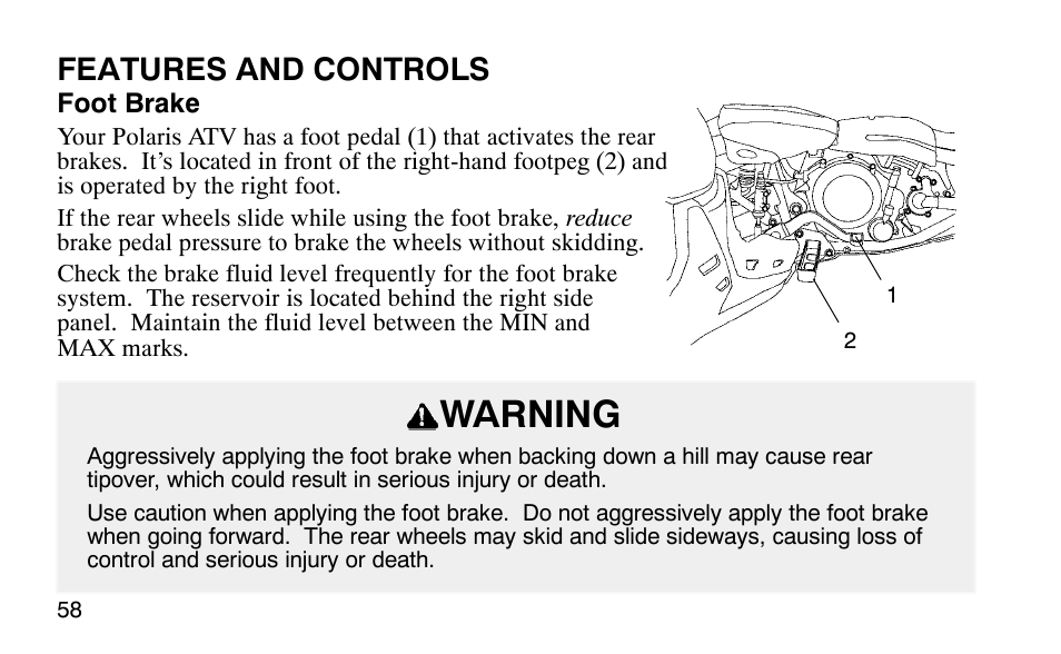 Warning, Features and controls | Polaris Predator User Manual | Page 61 / 189