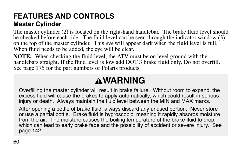 Warning, Features and controls | Polaris Predator User Manual | Page 63 / 189