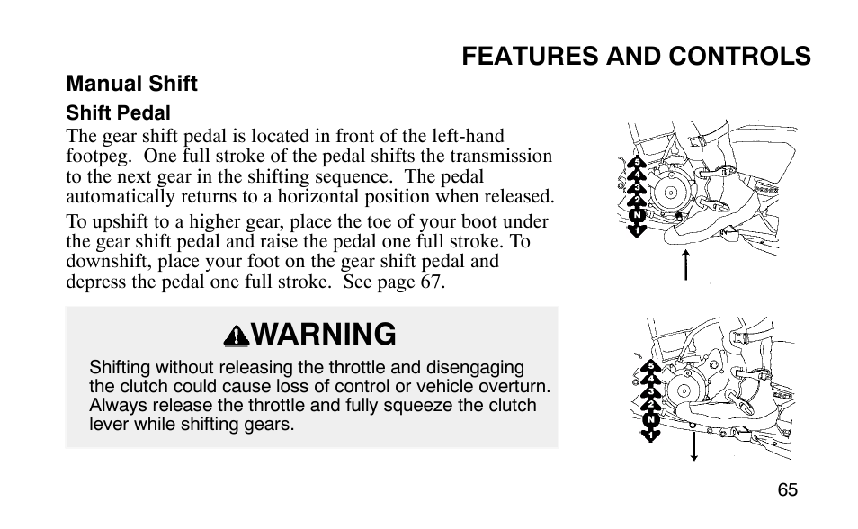 Warning, Features and controls | Polaris Predator User Manual | Page 68 / 189