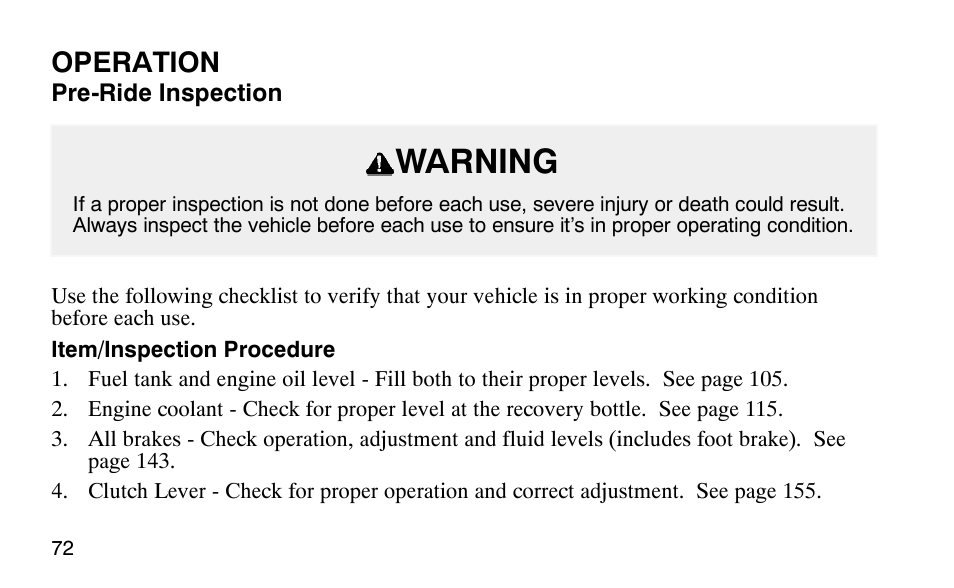 Warning, Operation | Polaris Predator User Manual | Page 75 / 189