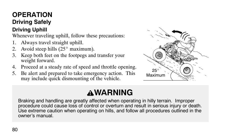 Warning, Operation | Polaris Predator User Manual | Page 83 / 189