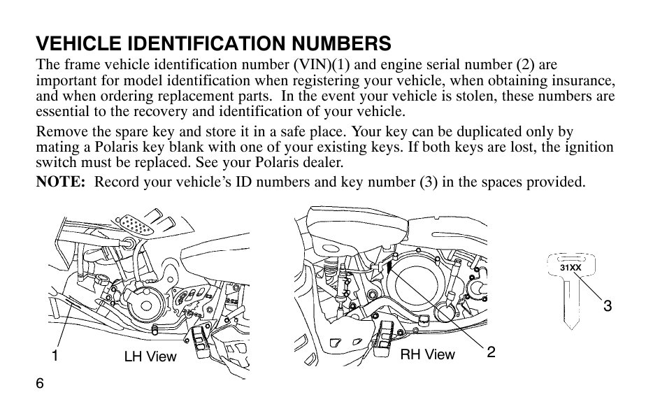 Vehicle identification numbers | Polaris Predator User Manual | Page 9 / 189