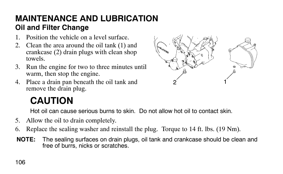 Caution, Maintenance and lubrication | Polaris Outlaw 9920783 User Manual | Page 109 / 202