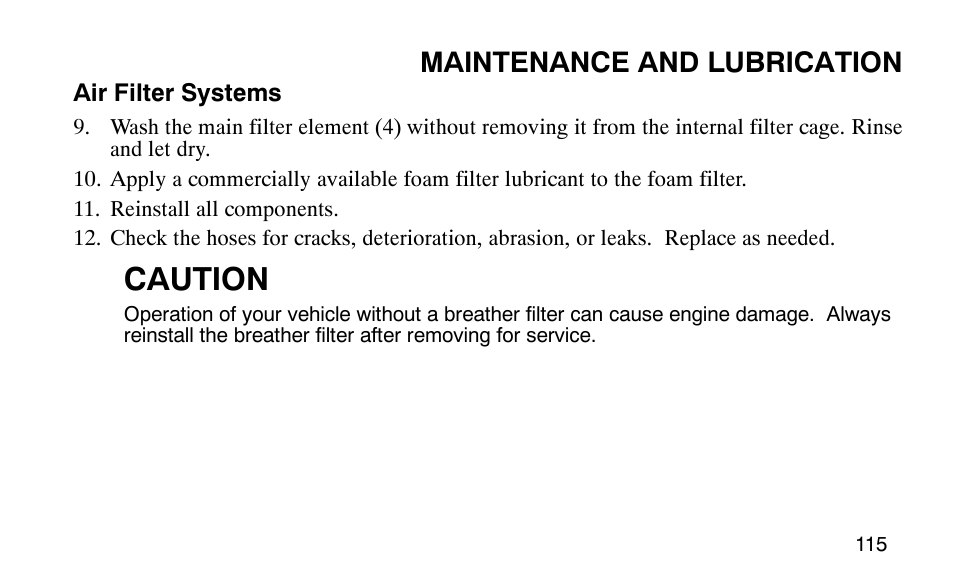 Caution, Maintenance and lubrication | Polaris Outlaw 9920783 User Manual | Page 118 / 202