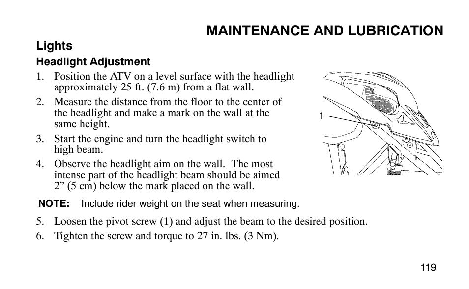 Maintenance and lubrication | Polaris Outlaw 9920783 User Manual | Page 122 / 202