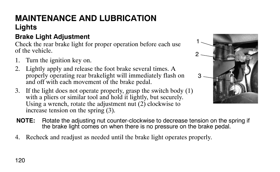 Maintenance and lubrication | Polaris Outlaw 9920783 User Manual | Page 123 / 202