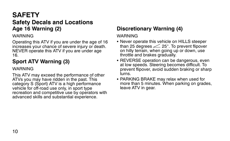 Safety, Safety decals and locations | Polaris Outlaw 9920783 User Manual | Page 13 / 202