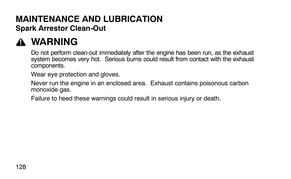 Warning, Maintenance and lubrication | Polaris Outlaw 9920783 User Manual | Page 131 / 202