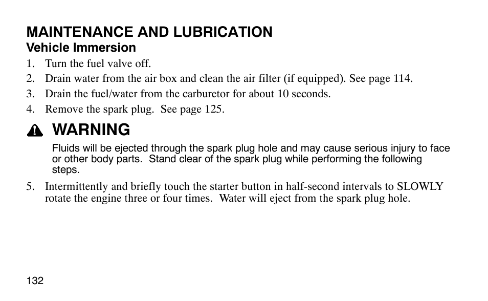 Warning, Maintenance and lubrication | Polaris Outlaw 9920783 User Manual | Page 135 / 202