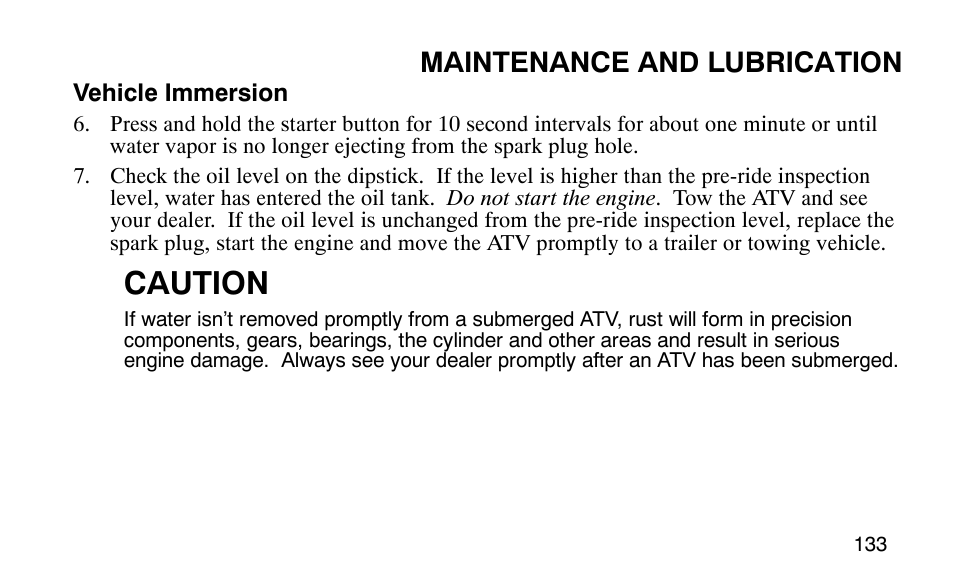 Caution, Maintenance and lubrication | Polaris Outlaw 9920783 User Manual | Page 136 / 202