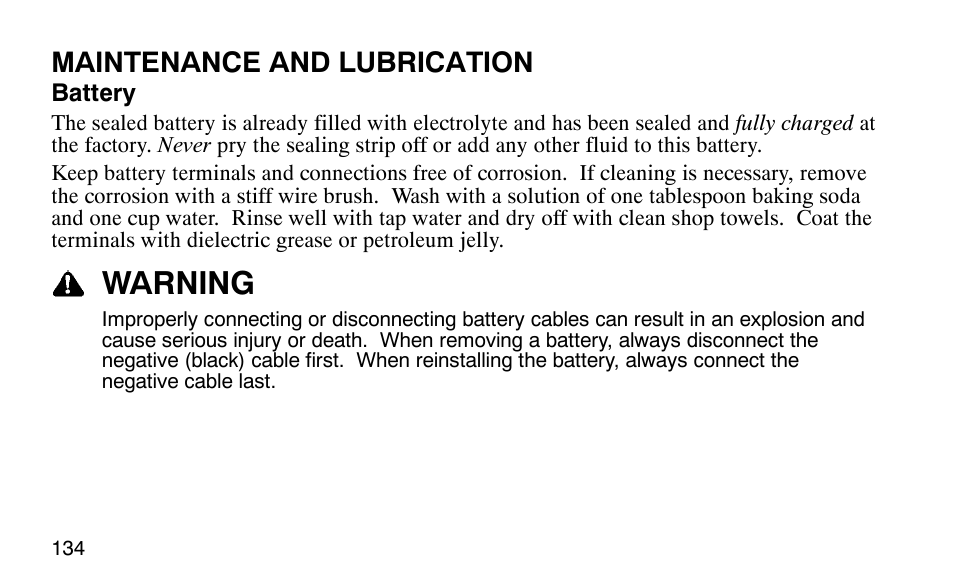 Warning, Maintenance and lubrication | Polaris Outlaw 9920783 User Manual | Page 137 / 202