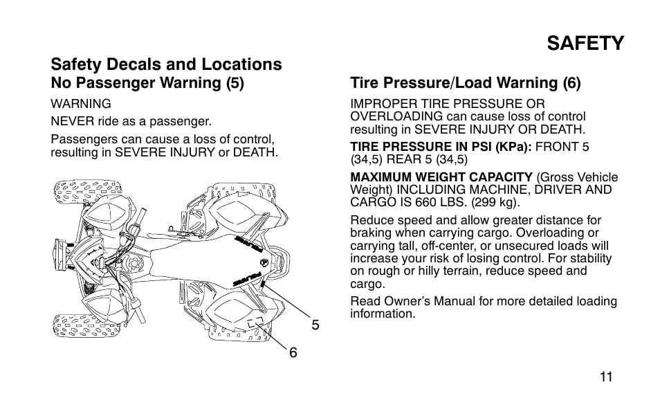 Safety, Safety decals and locations | Polaris Outlaw 9920783 User Manual | Page 14 / 202