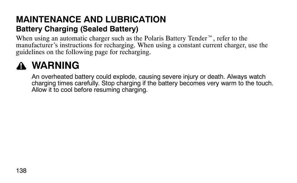 Warning, Maintenance and lubrication | Polaris Outlaw 9920783 User Manual | Page 141 / 202