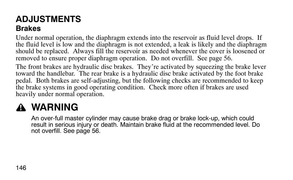 Warning, Adjustments | Polaris Outlaw 9920783 User Manual | Page 149 / 202