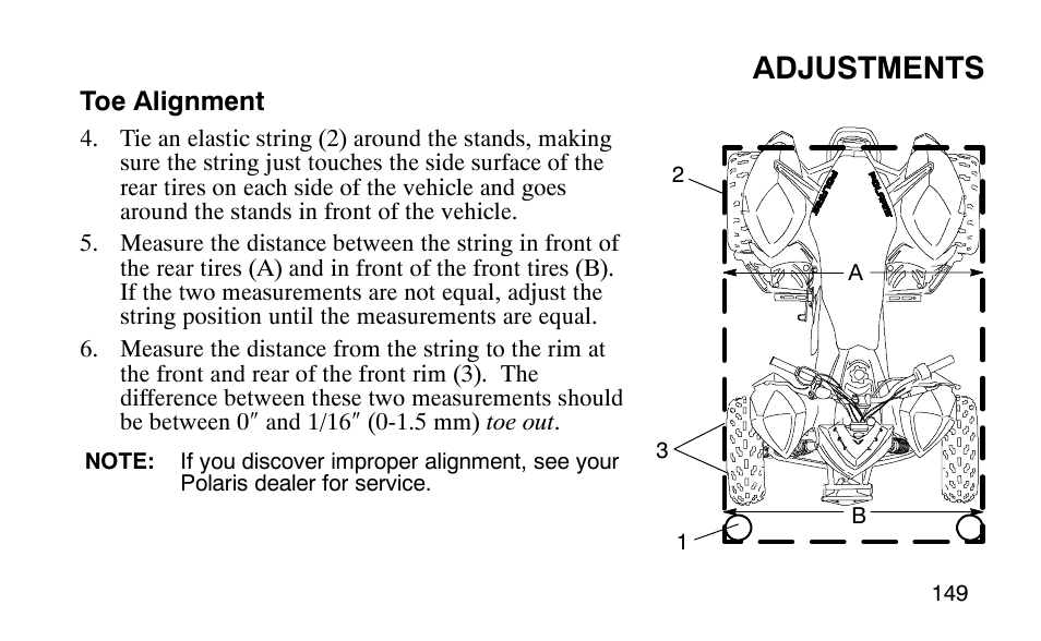 Adjustments | Polaris Outlaw 9920783 User Manual | Page 152 / 202