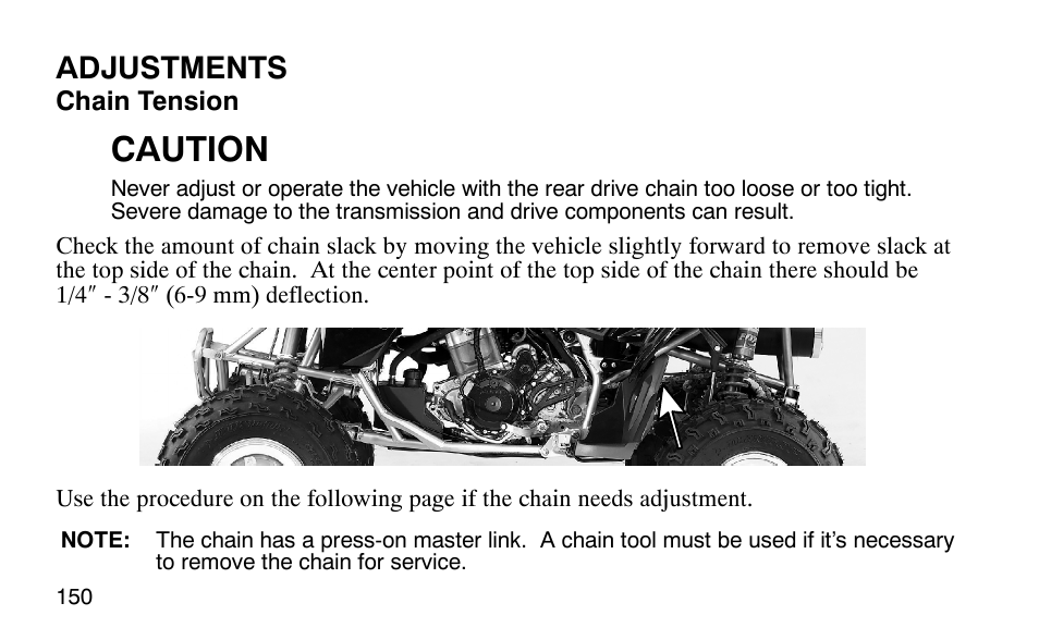 Caution, Adjustments | Polaris Outlaw 9920783 User Manual | Page 153 / 202