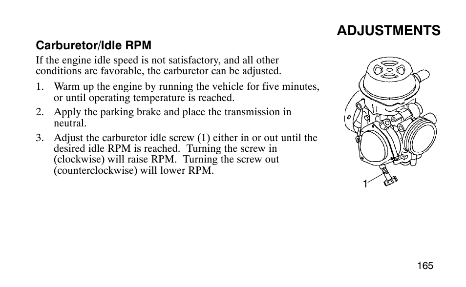 Adjustments | Polaris Outlaw 9920783 User Manual | Page 168 / 202